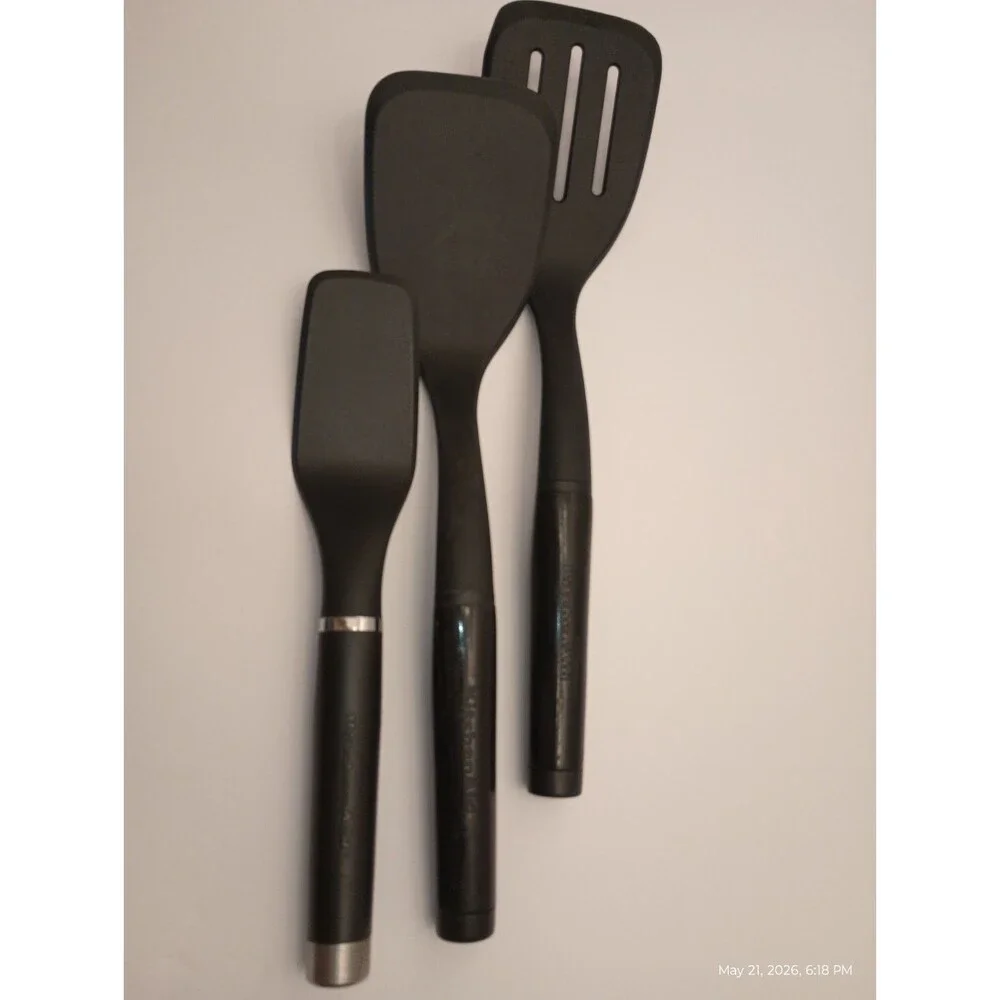 KitchenAid 3-Piece Black Utensil Set: Slotted Turner, Spatula, and Scraper